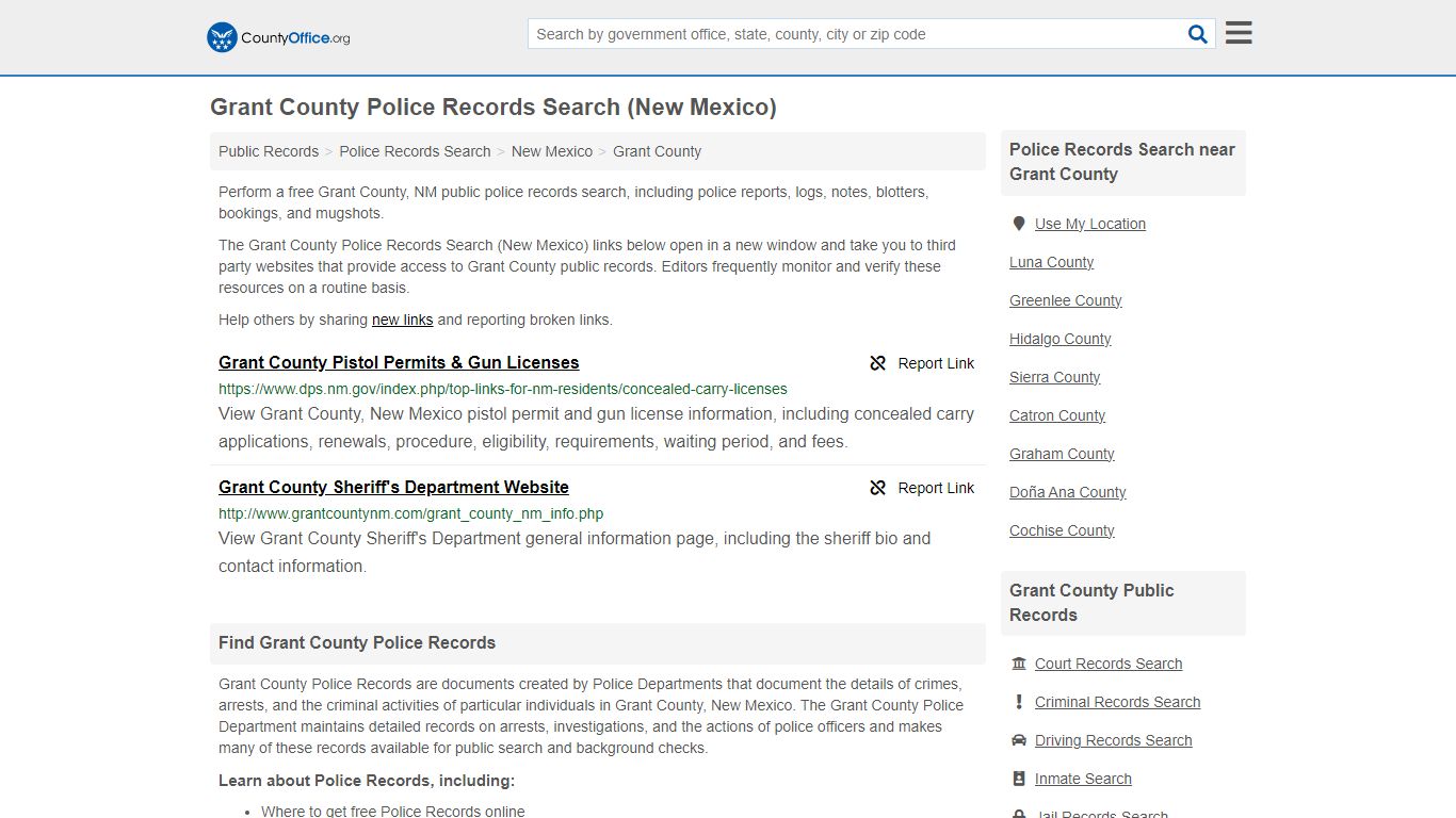 Grant County Police Records Search (New Mexico) - County Office