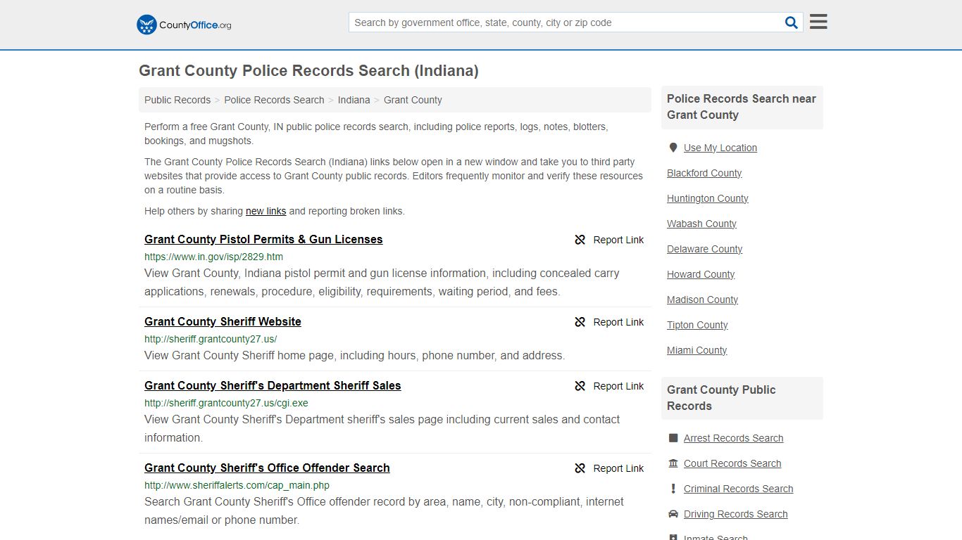 Grant County Police Records Search (Indiana) - County Office
