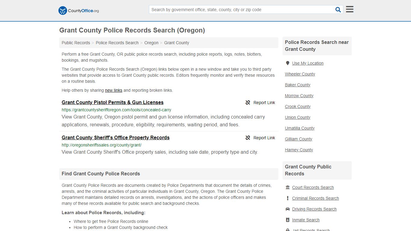 Grant County Police Records Search (Oregon) - County Office