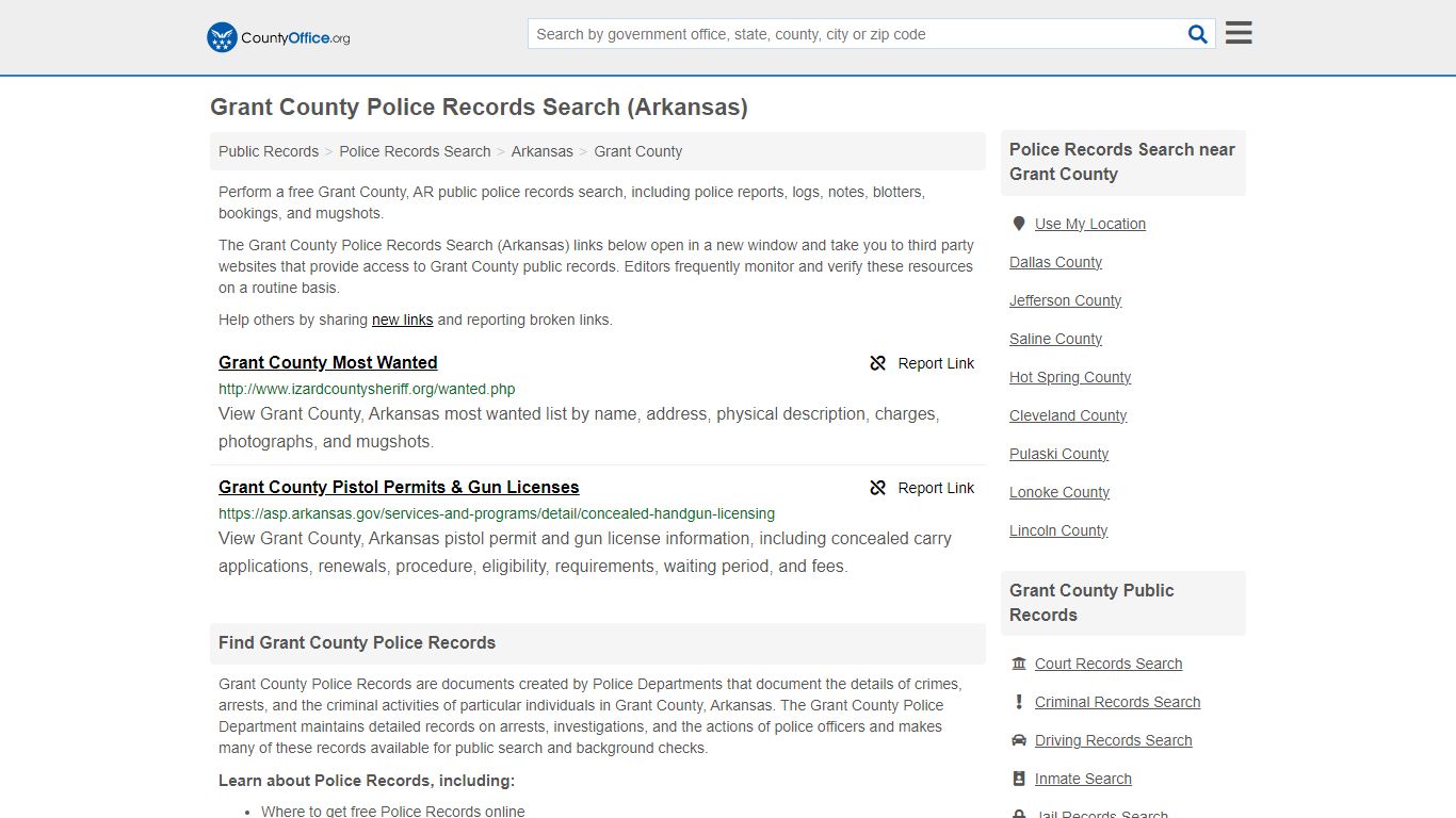 Police Records Search - Grant County, AR (Accidents & Arrest Records)